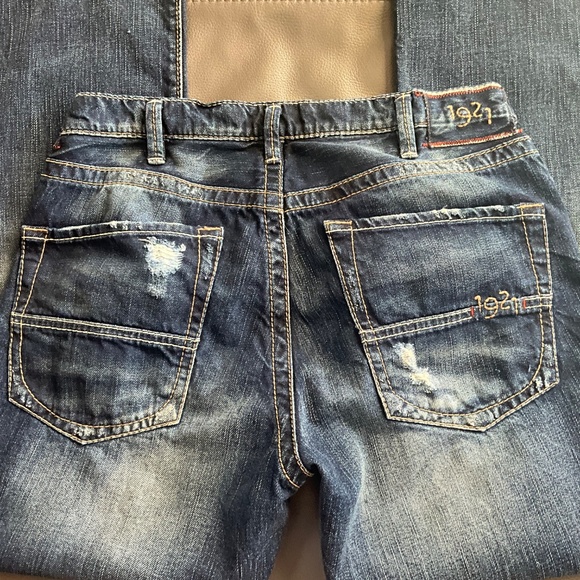 NWOT 1921 Western Glove Works 32/34 Relaxed Distressed Button Fly Jeans Blue - Picture 6 of 10